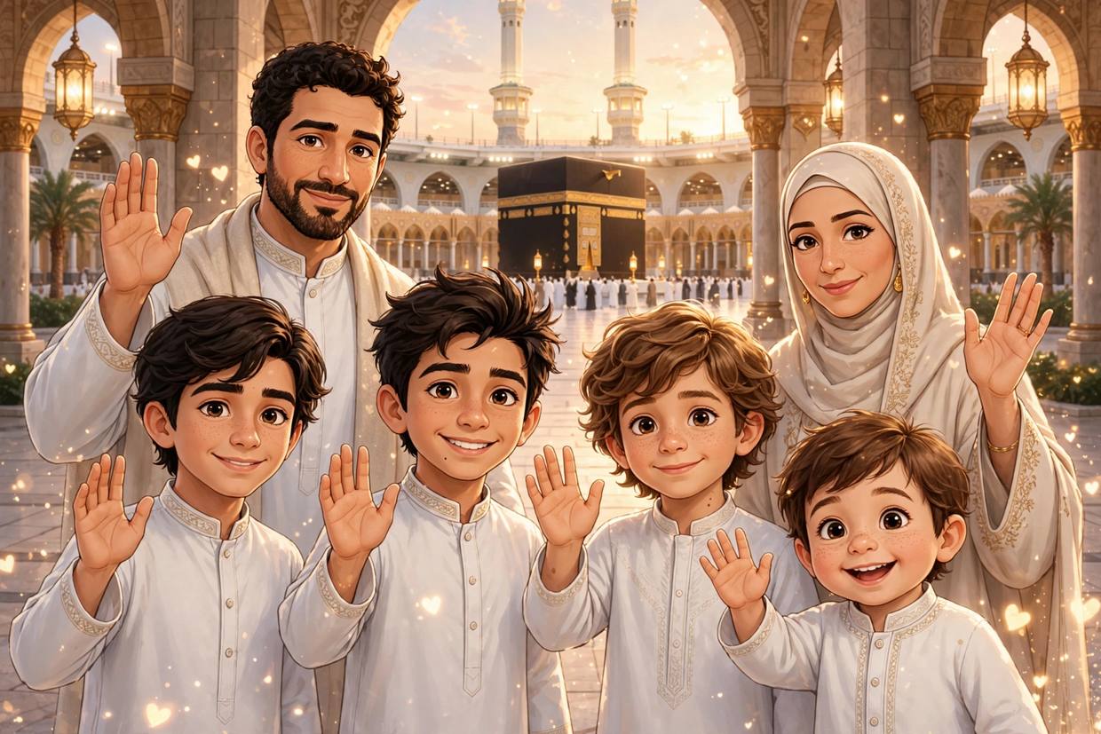 La famille fait ses adieux à la Kaaba